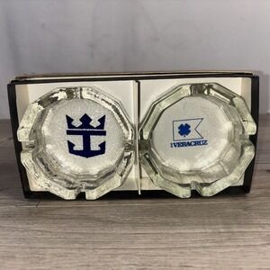 2 x vintage ROYAL CARIBBEAN Cruise Line glass ASHTRAY SS Veracruz RARE